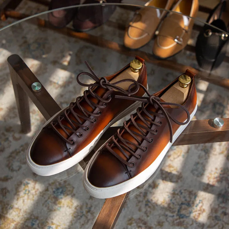 Retro brown cow suede lace-up sneakers, sizes 38-44, handmade nubuck leather casual shoe