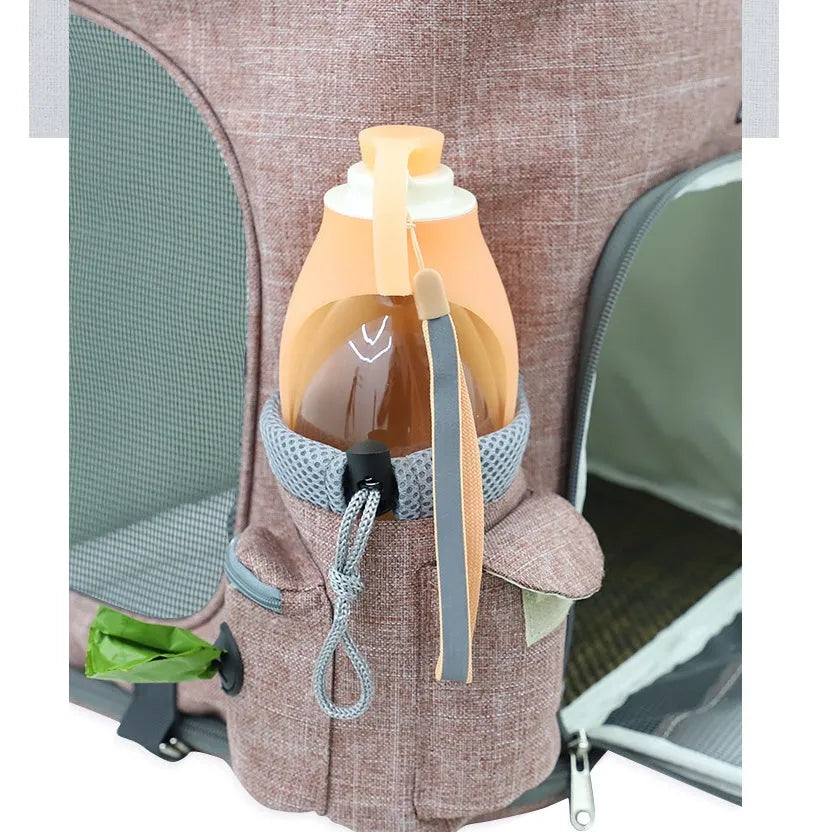 Transparent portable cat backpack pet bag in Oxford cloth with mesh windows and padded straps for small pets under 20 kg