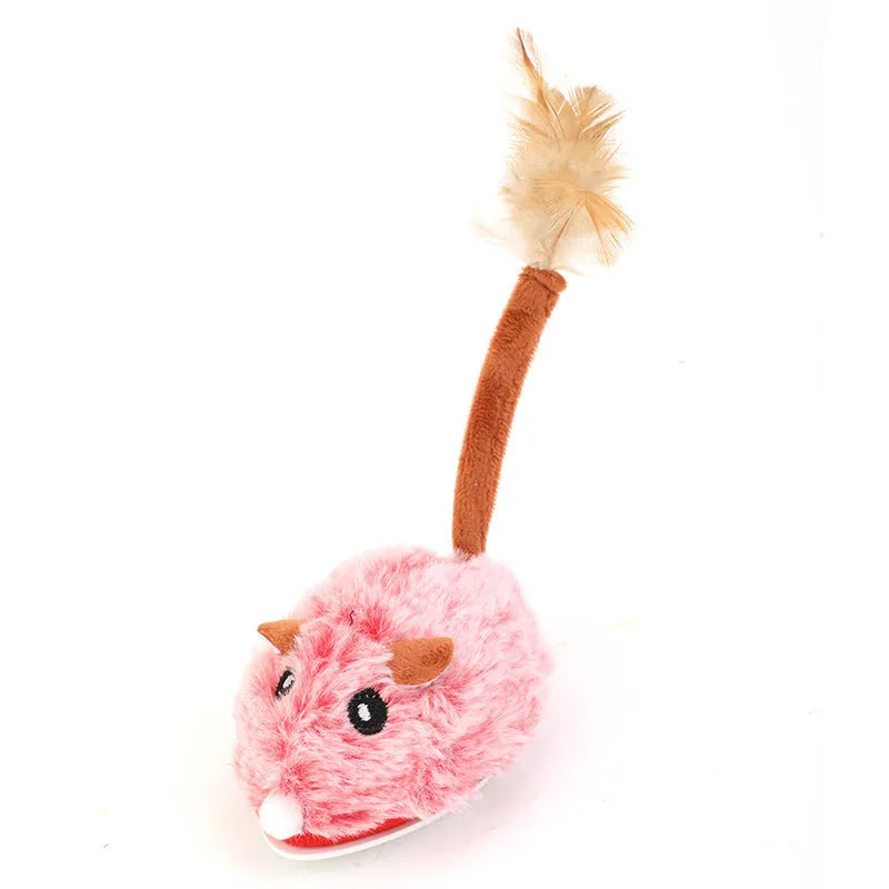 Electric mouse cat pole toy with plush mouse on charging pole in pink, gray, or purple