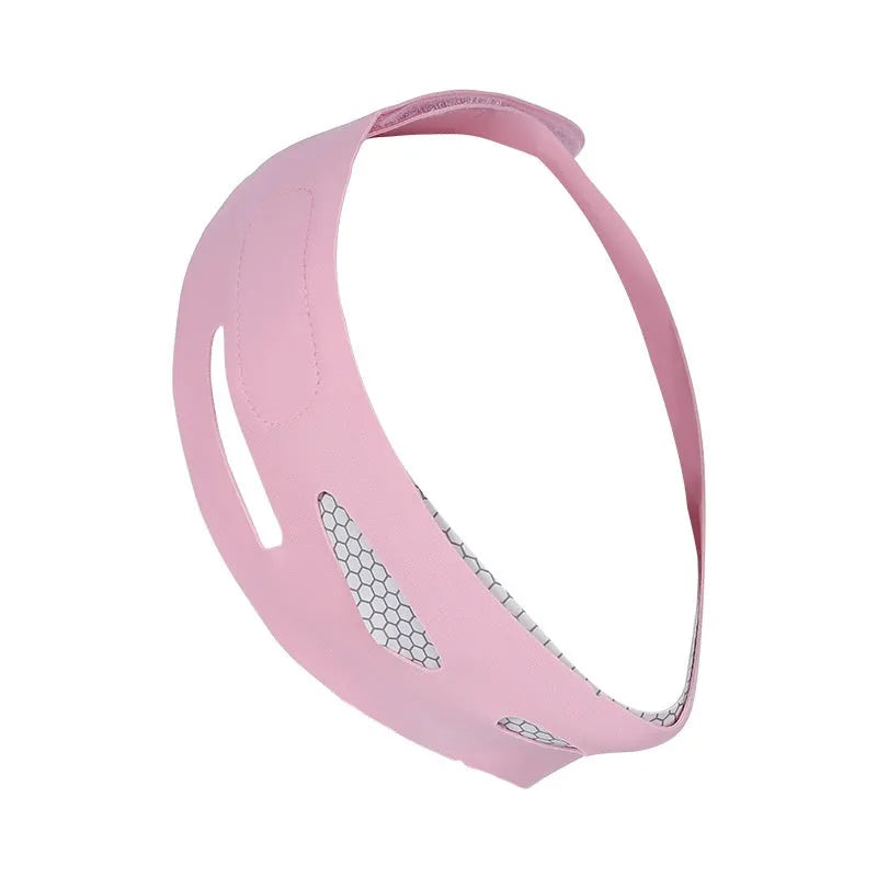 Pink and black elastic V-shaped face bandage for facial contouring