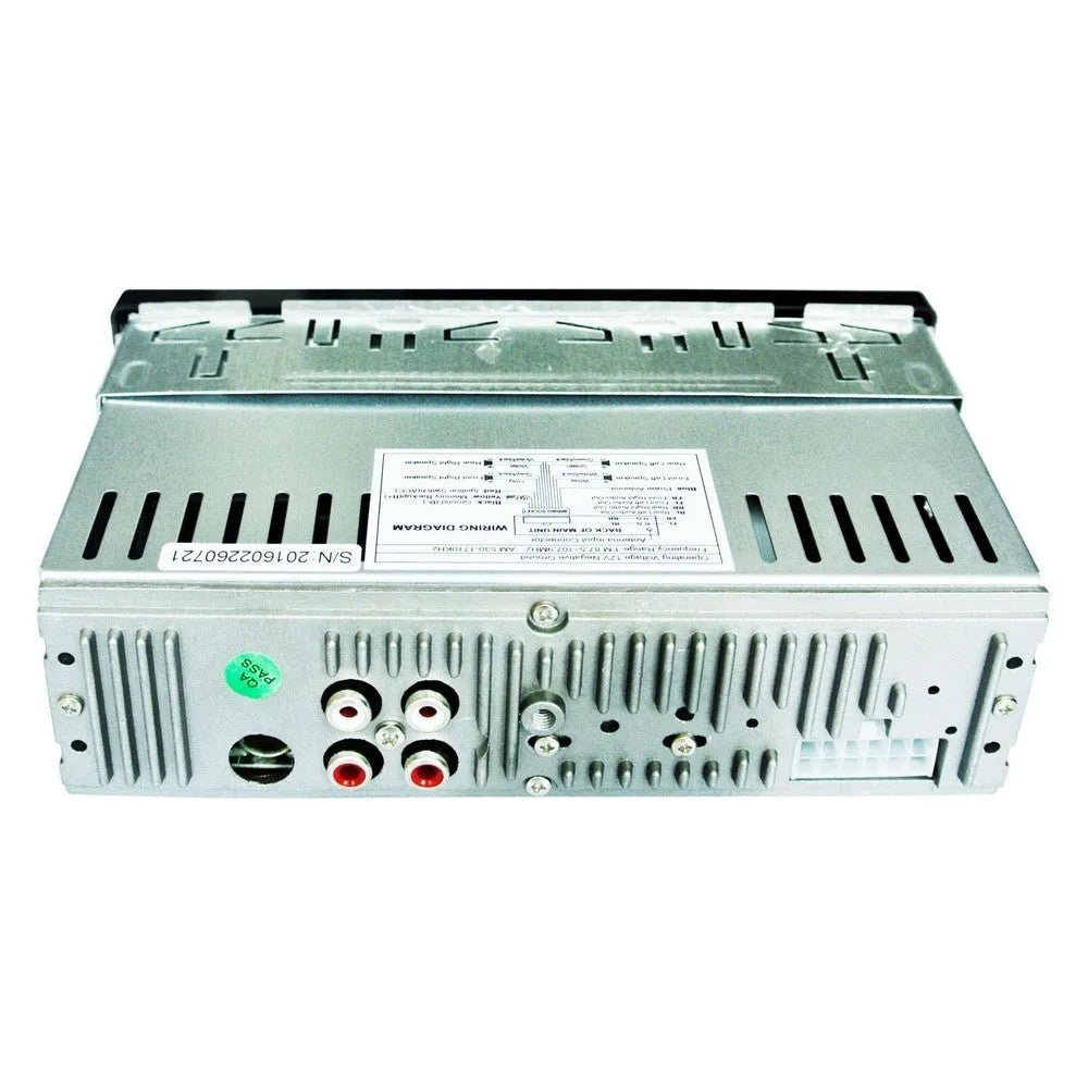 Car stereo receiver with Bluetooth, USB port, SD card slot, and display screen