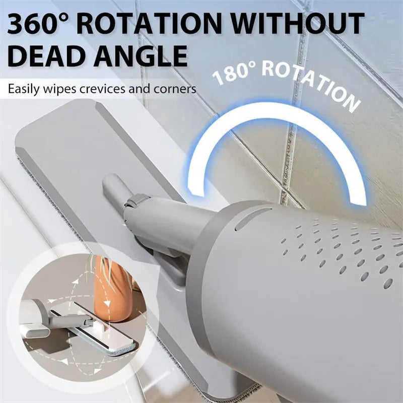 Rotatable self-squeeze mini flat mop with crevice brush and microfiber pads for floor cleaning