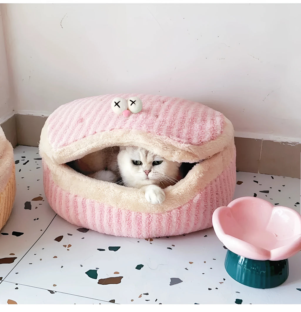 Causeway braised sandwich cat nest, 45cm diameter, 24cm height, pink and yellow, washable, for cats up to 7.5kg