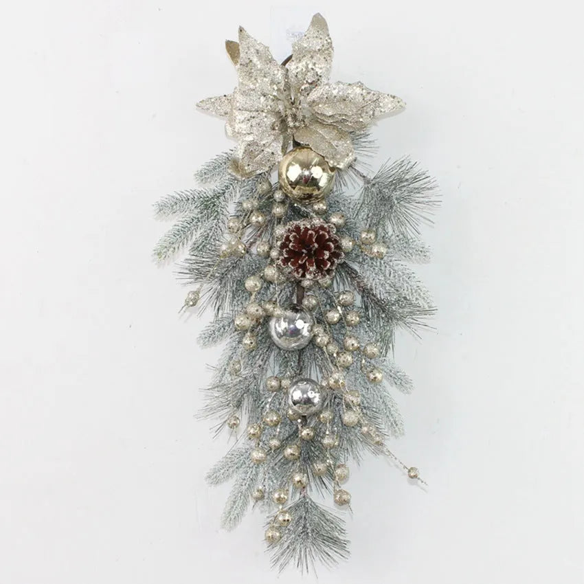 Plastic Christmas door hanging decoration with rattan style in 60cm size