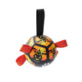 Dog soccer ball toy with straps in Christmas and Halloween colours for tug of war and water play