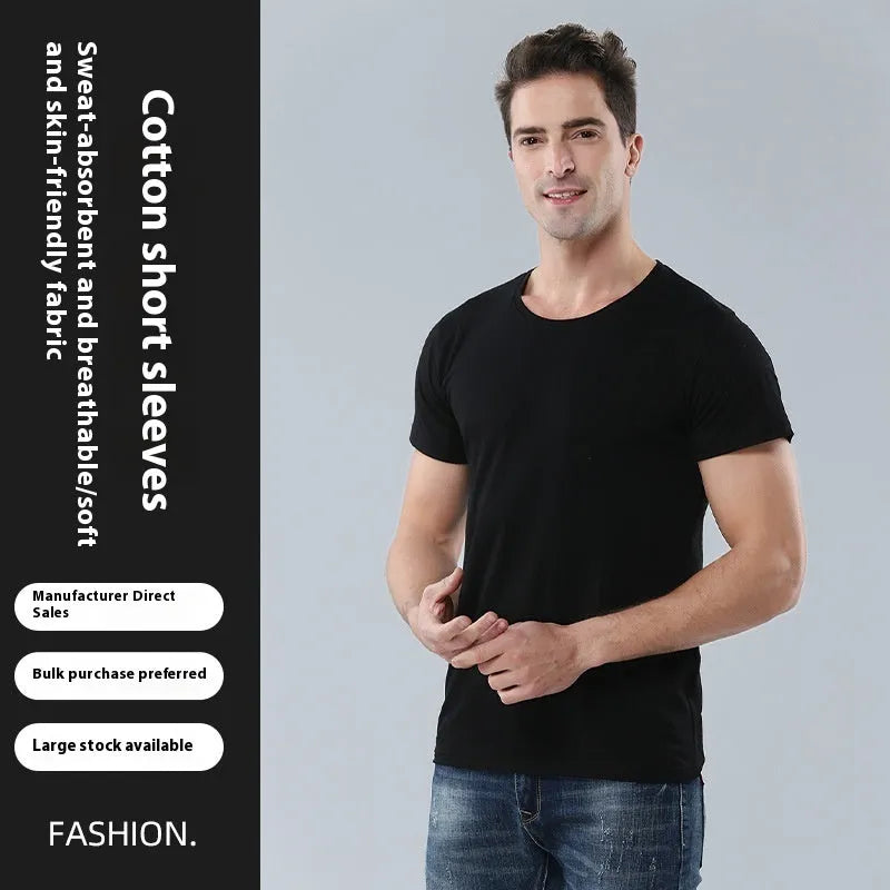Men's black and white pure cotton loose fit round neck T-shirt on size chart