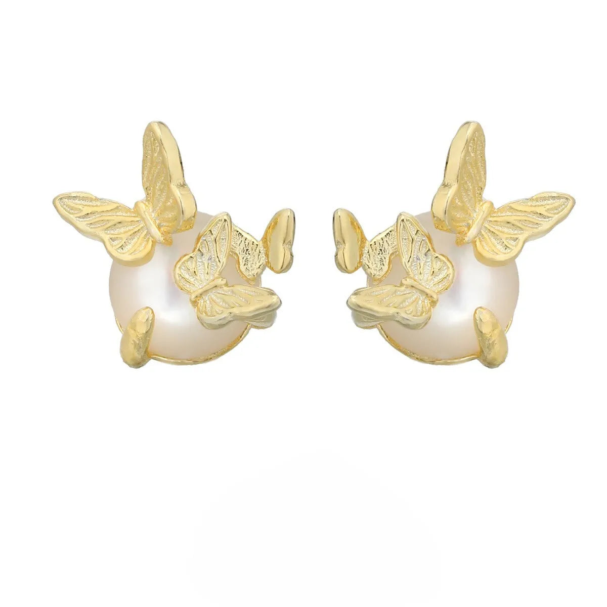 Butterfly design ear studs in 925 silver with gold or white gold electroplated finish