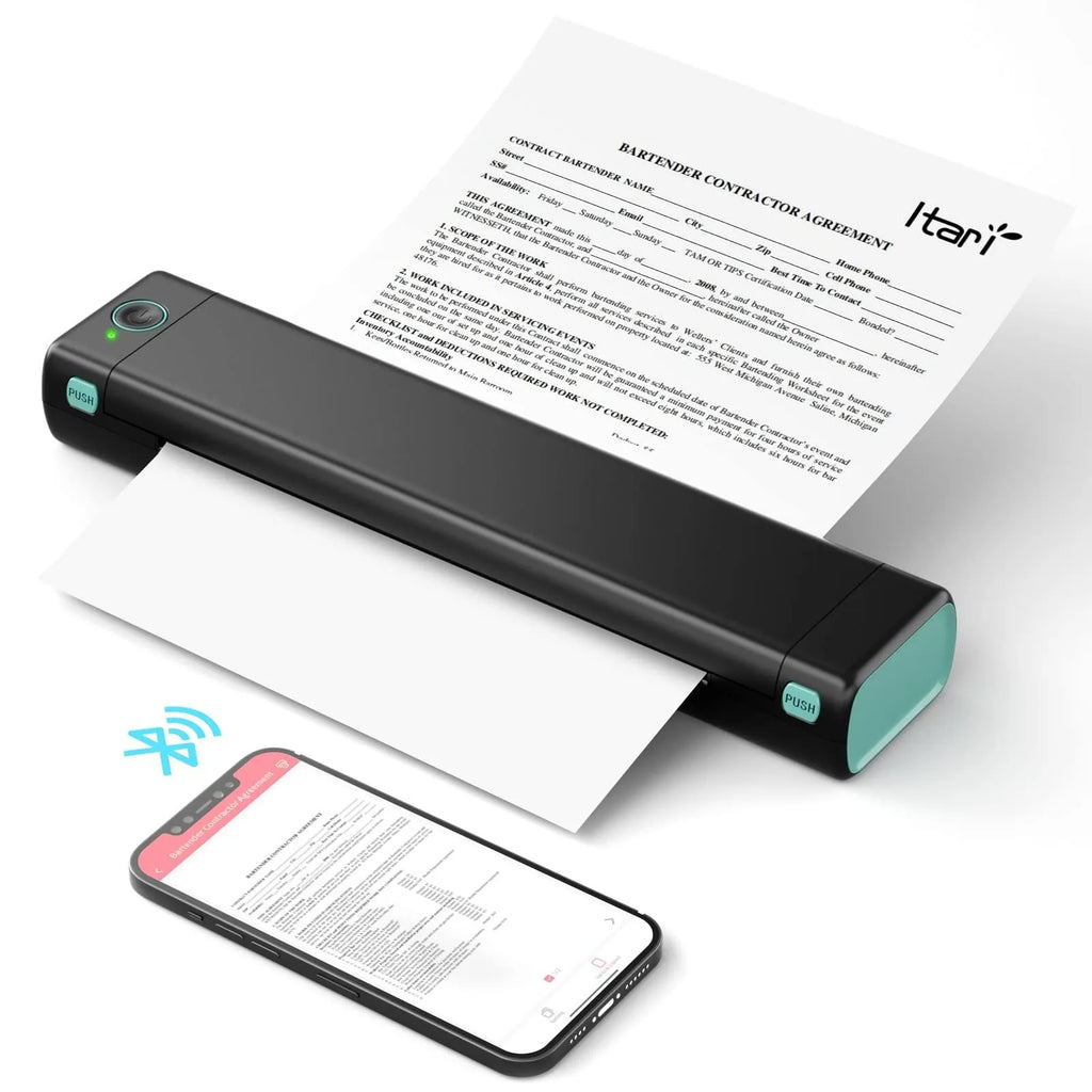 Phomemo M08F A4 portable thermal printer in silver black colour with charging cable