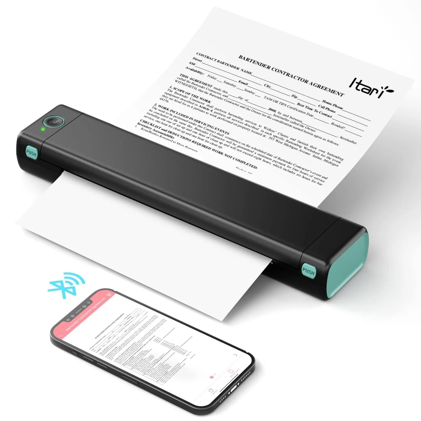 Phomemo M08F A4 portable thermal printer in silver black colour with charging cable