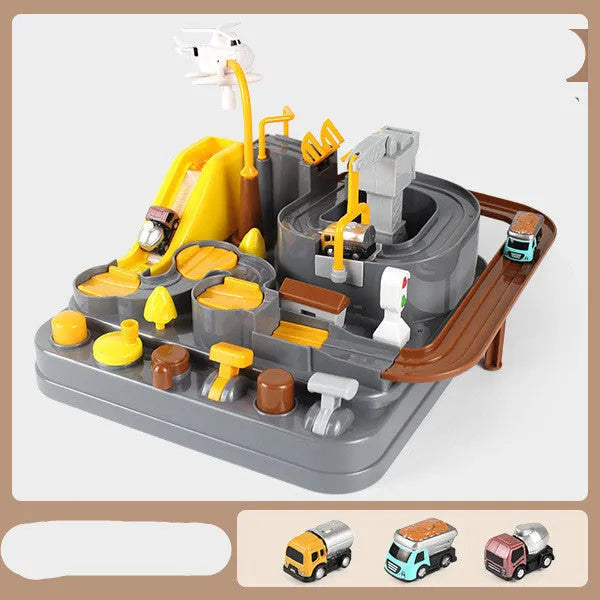 Big adventure parking lot rail car track toy set with plastic cars and handle control