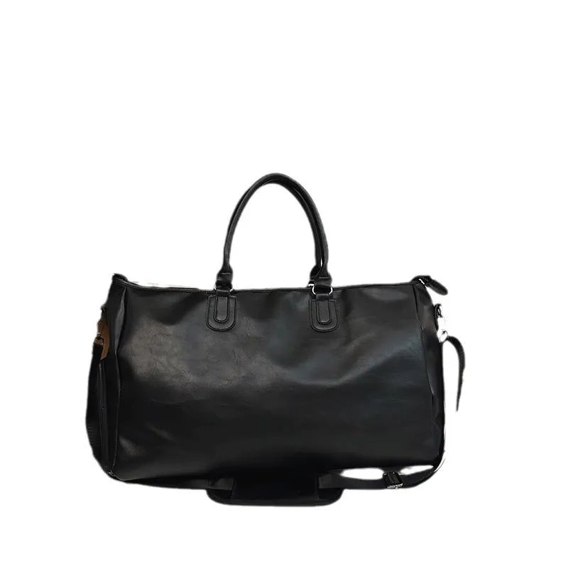 PU sporty minimalist crossbody backpack in black with single shoulder strap and 20-35L capacity