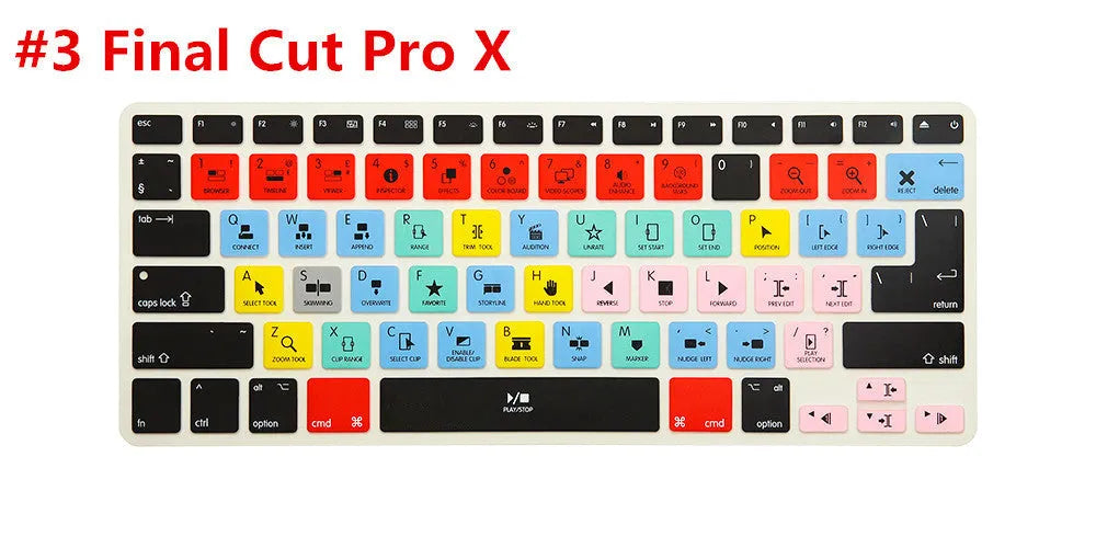 Silicone keyboard film for MacBook with printed shortcuts for music and video editing software