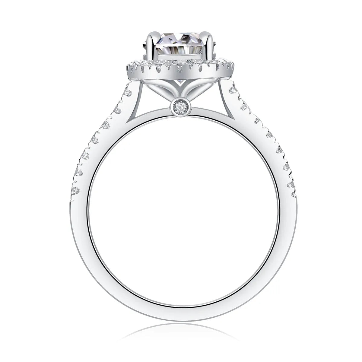 Audrey moissanite wedding ring set with egg-shaped 7x9mm stone in S925 silver platinum plating on white background
