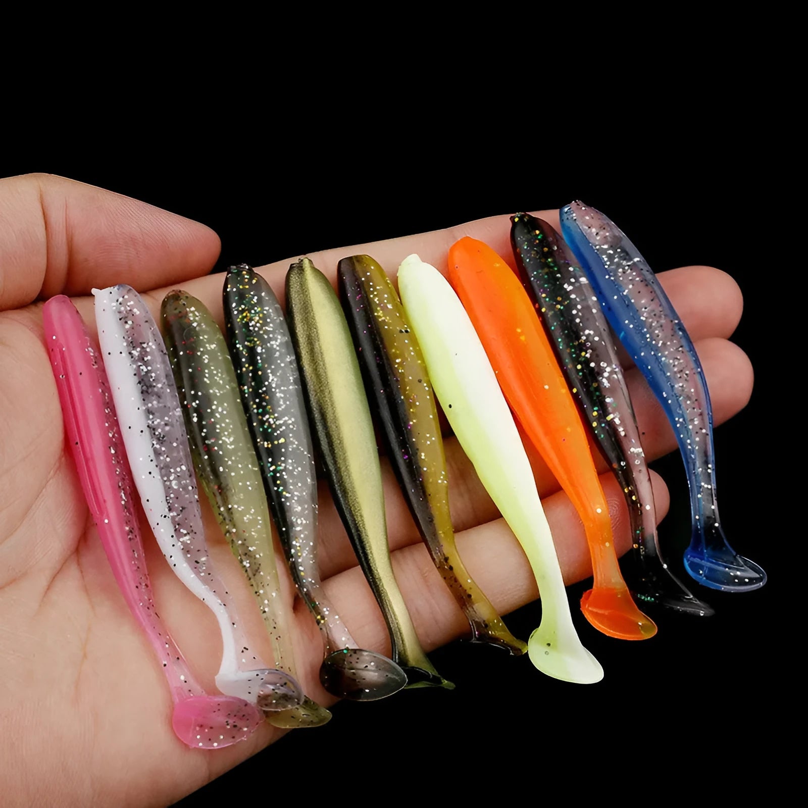 7cm soft worm mandarin fish fishing lure with two-tone T-tail in various colour options