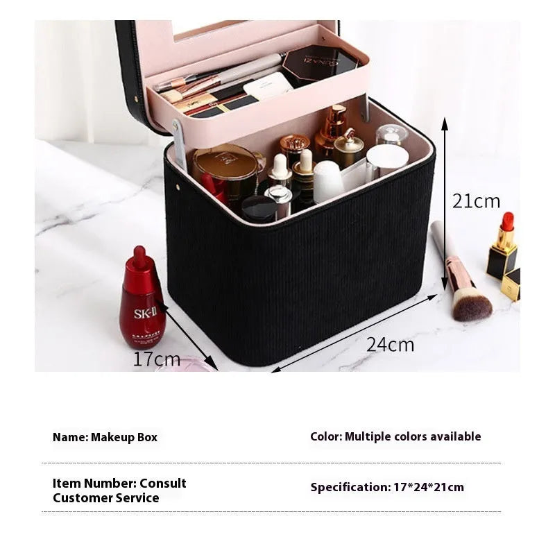 Soft corduroy cosmetic storage box in a choice of colours
