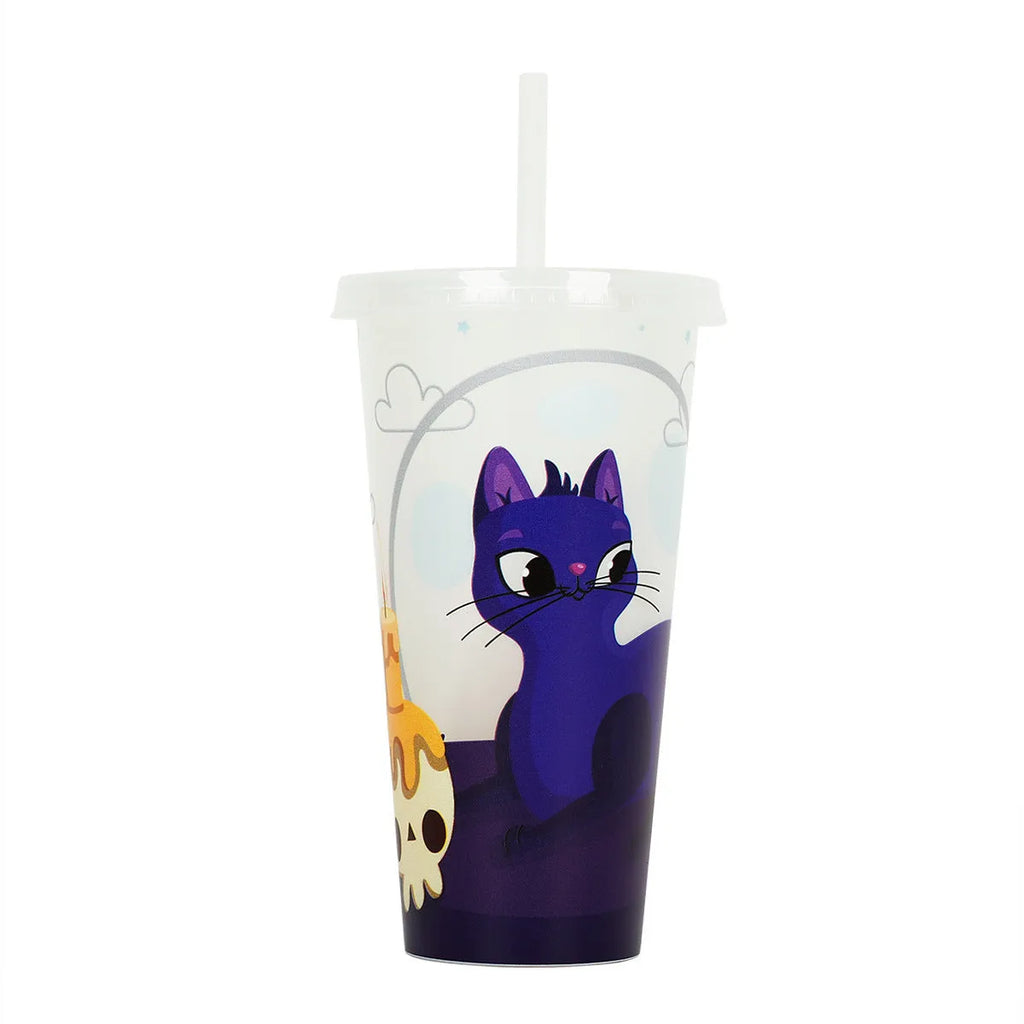 720ml plastic sippy cup with luminous straw in assorted colours for Halloween.