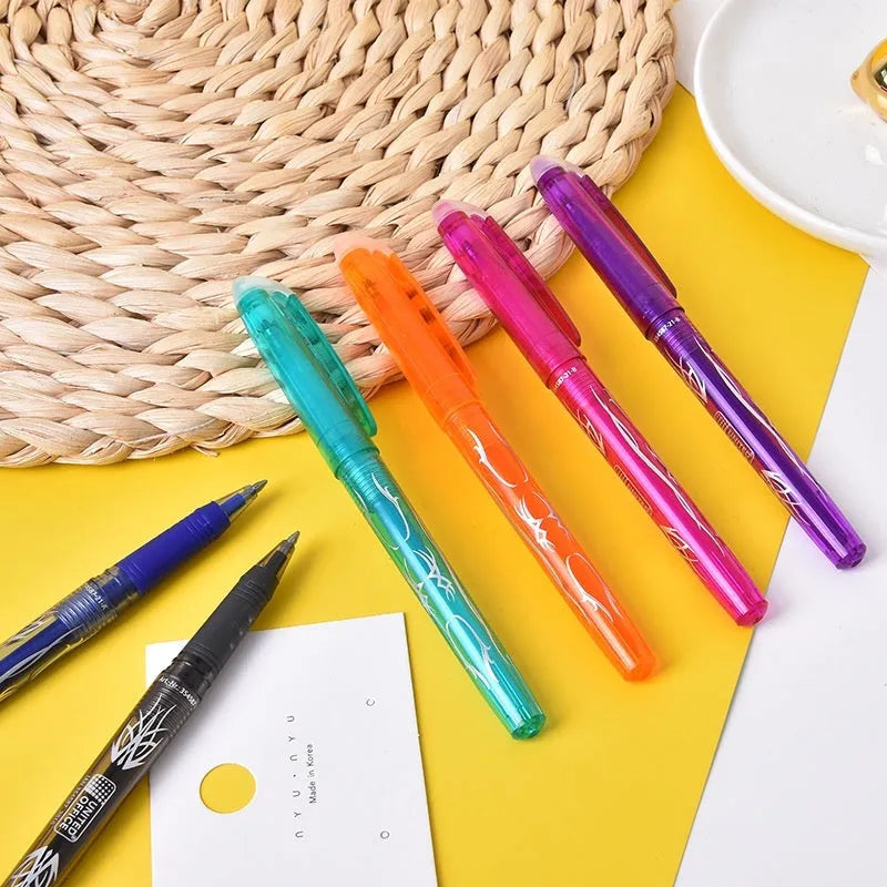 Heat-erasable gel pen set with plastic shells and stainless steel nibs in 0.5mm or 0.7mm sizes