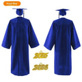 Matte satin graduation dress in black, white, red, yellow, emerald green, sapphire blue, navy blue, pink, dark green, sky blue, and purple options