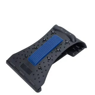 Arc-shaped acupuncture and magnetic therapy cervical spine stretcher model 628 in blue black NBR material on a flat surface