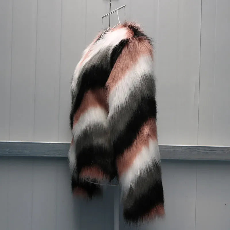 Korean style O-neck short coat in artificial fur fabric with normal length and regular sleeves