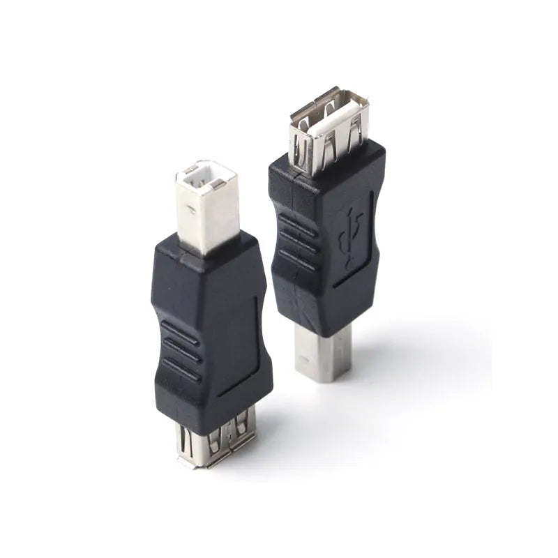 USB female to printer male adapter in black with copper wire and injection-moulded housing
