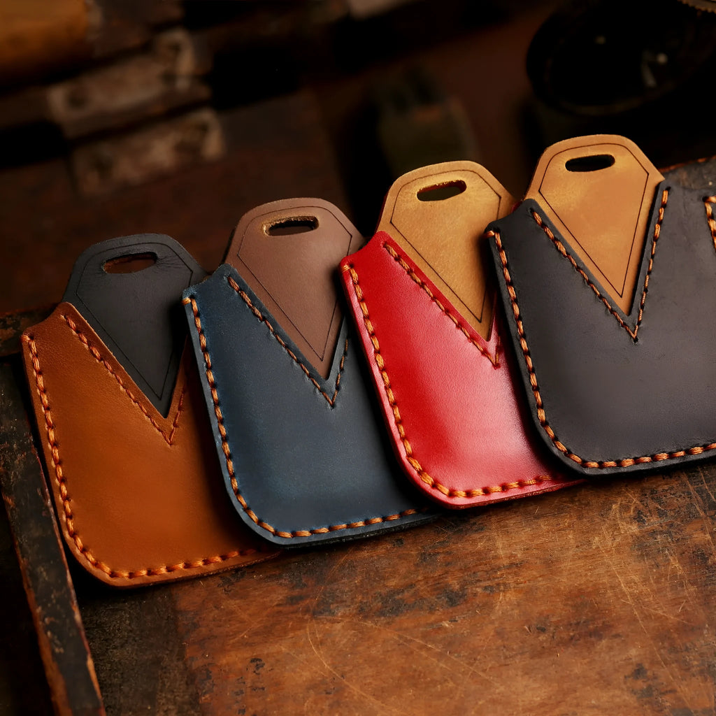 Full leather cowhide car key case for remote key fob protection, available in multiple colours and button layouts