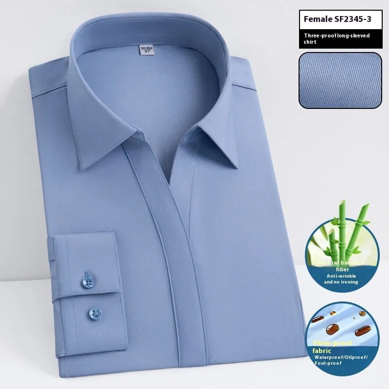 Men's slim fit bamboo fibre shirt with square collar, in a solid colour, showcasing waterproof and stain-resistant fabric.