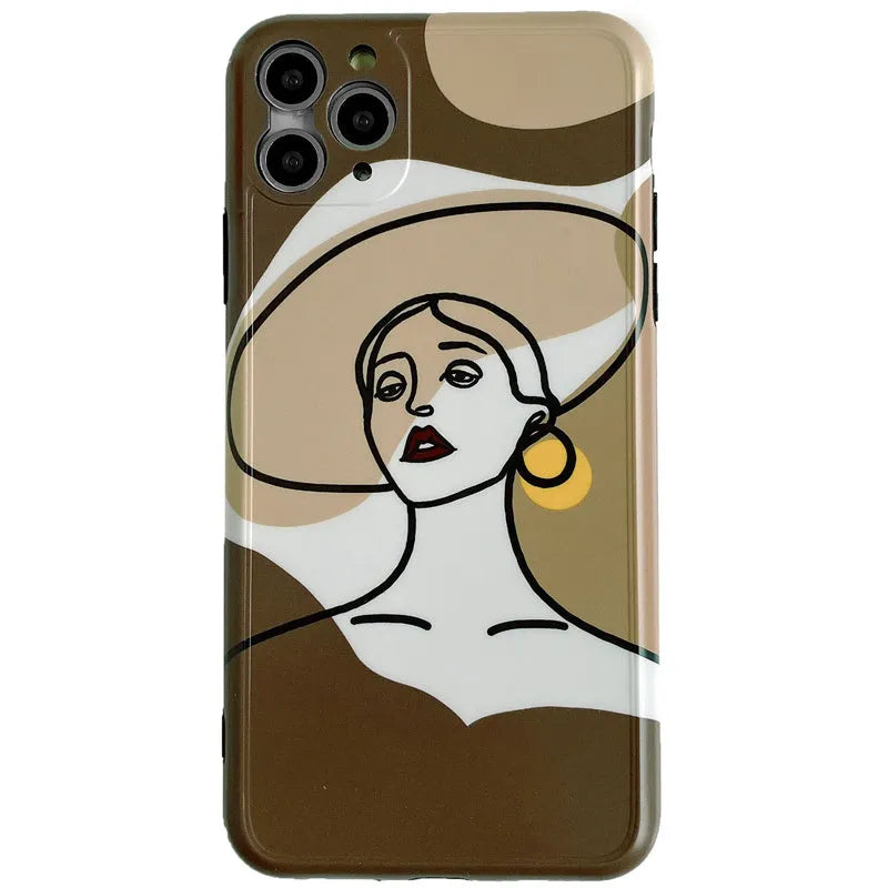 Orange yellow cartoon line drawing iPhone protective case with soft gel material for multiple iPhone models