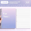 Removable coil gradient notepad in blue, green, pink, or purple with grid paper.