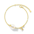 Silver bracelet with white chalcedony stone and starry sky patterned gold peace buckle.
