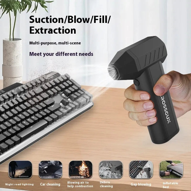 Compact handheld fan with metal blades and 4-speed settings in black, 80x37x135mm