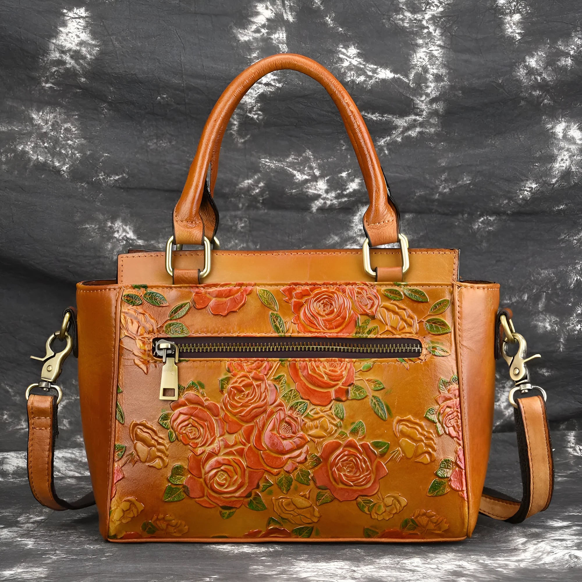 Retro yellow genuine leather cross body tote handbag with 25cm width and 130cm adjustable strap