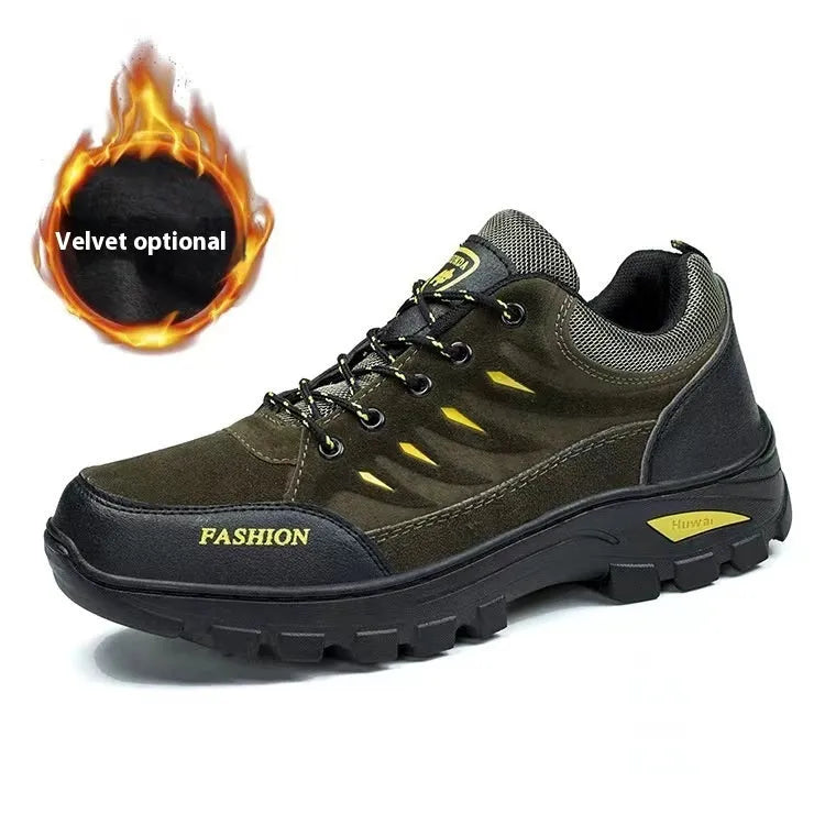 Men's suede hiking shoes in green colour with rubber soles and lace-up closure