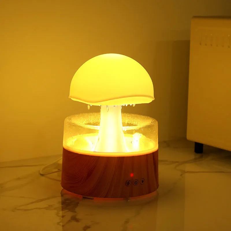 White cloud-shaped ultrasonic humidifier with rainfall mist effect and multi-colour LED lighting
