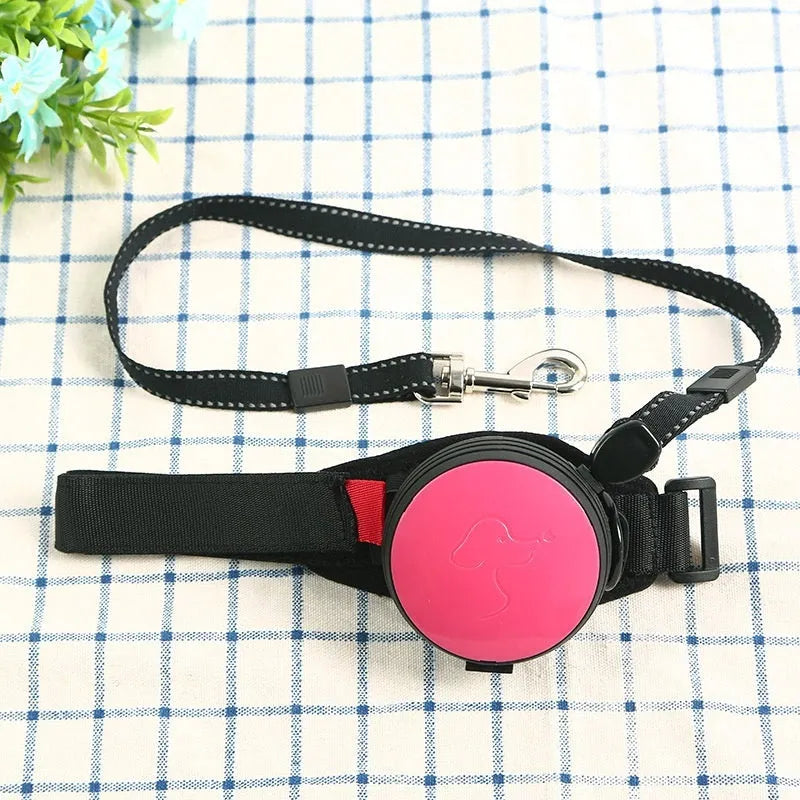 Explosion-proof automatic retractable dog leash extended to 3 metres, shown in vibrant orange colour.