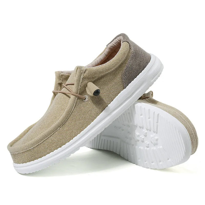 Men's green and orange canvas casual shoes with colourful mosaic design and round toe