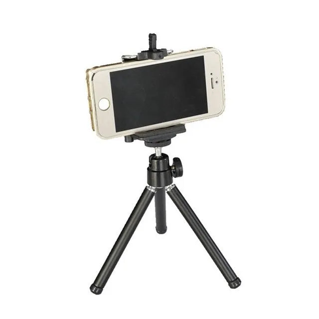 Mini aluminium tripod with ball head and black phone clip for cameras and mobile devices