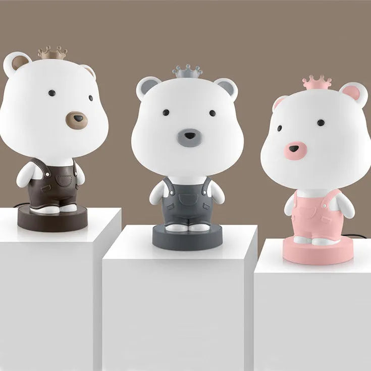 Cartoon animal table lamp in bear, cattle, rabbit or tiger designs with LED light and plastic shade