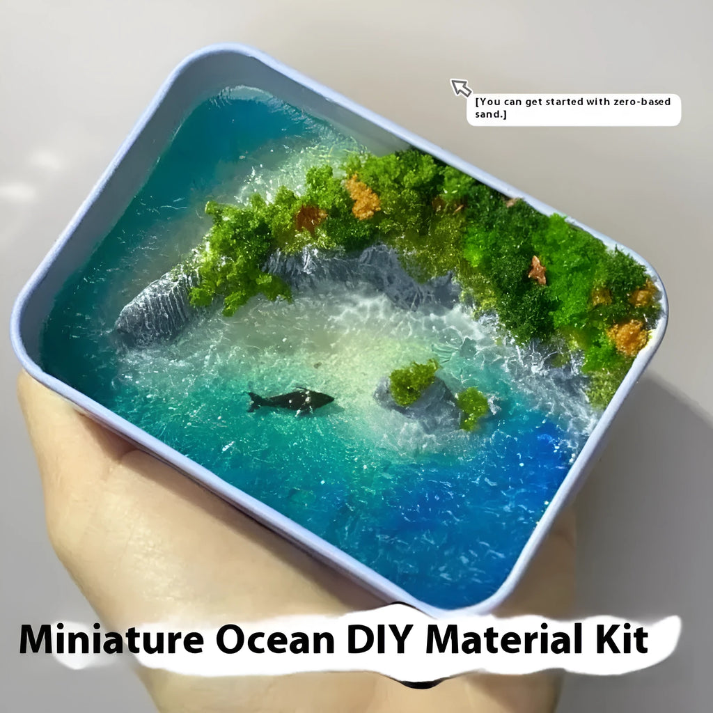 DIY bamboo marine landscape model ornament kit showing materials and example finished design.