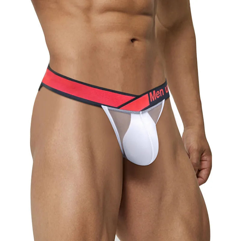 Men's solid colour breathable nylon briefs with a low-waist and large V gradient design.