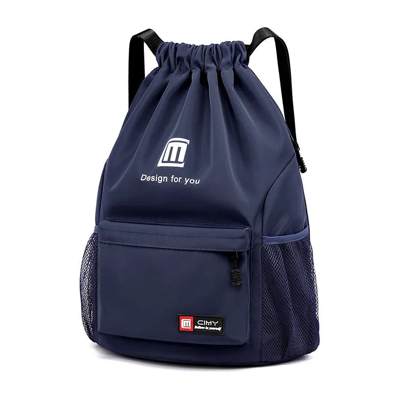 Oxford fabric drawstring backpack in multiple colours with foldable design and shoulder straps