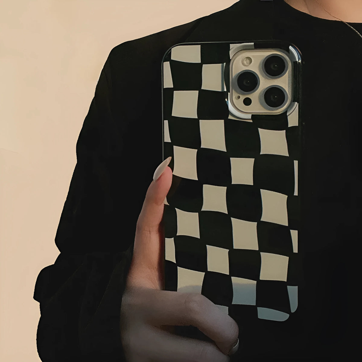 Lattice Case 13 TPU back cover for iPhone in Bright Black Twisted Grid with painted finish
