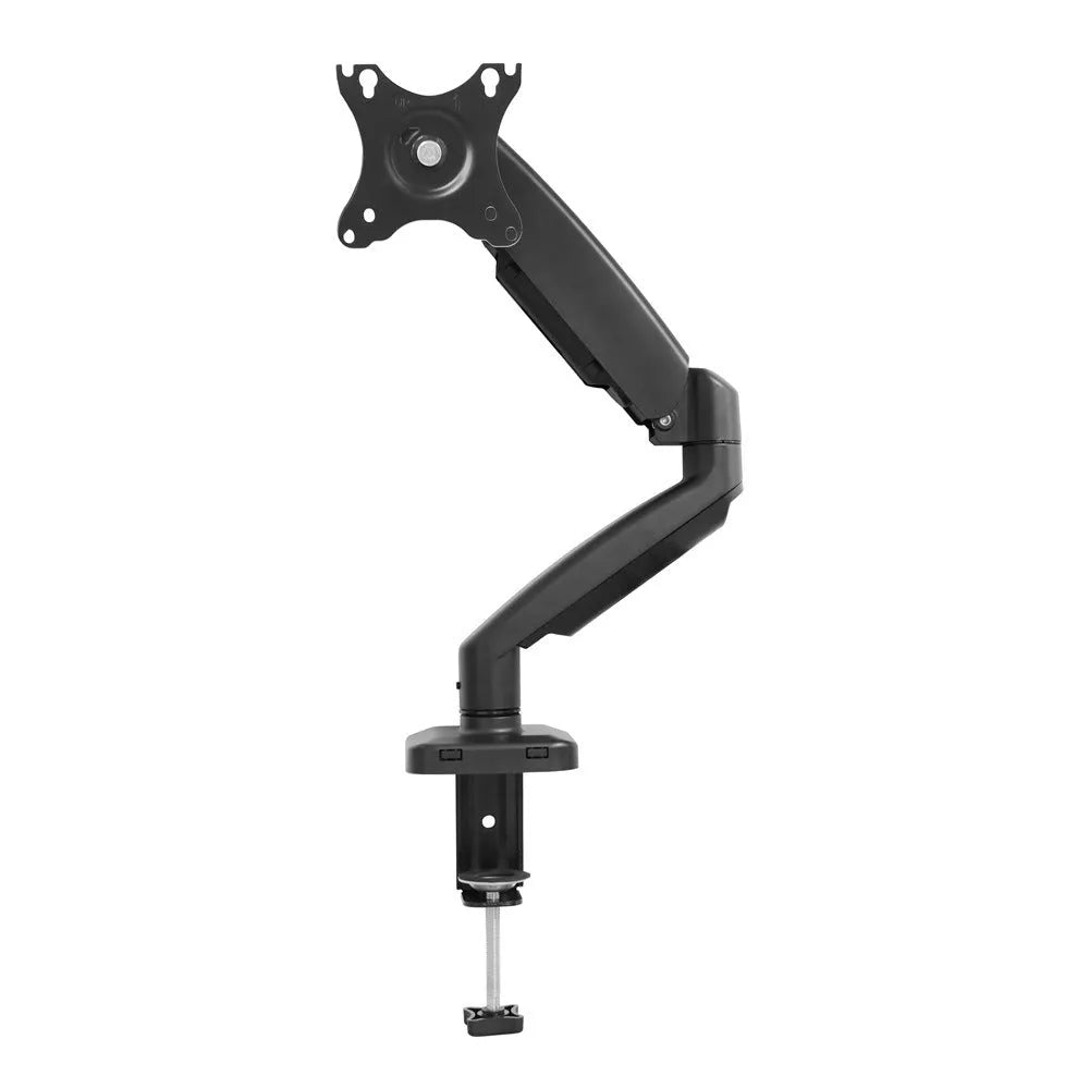 Black rotating telescopic LCD screen bracket elevated on a desk