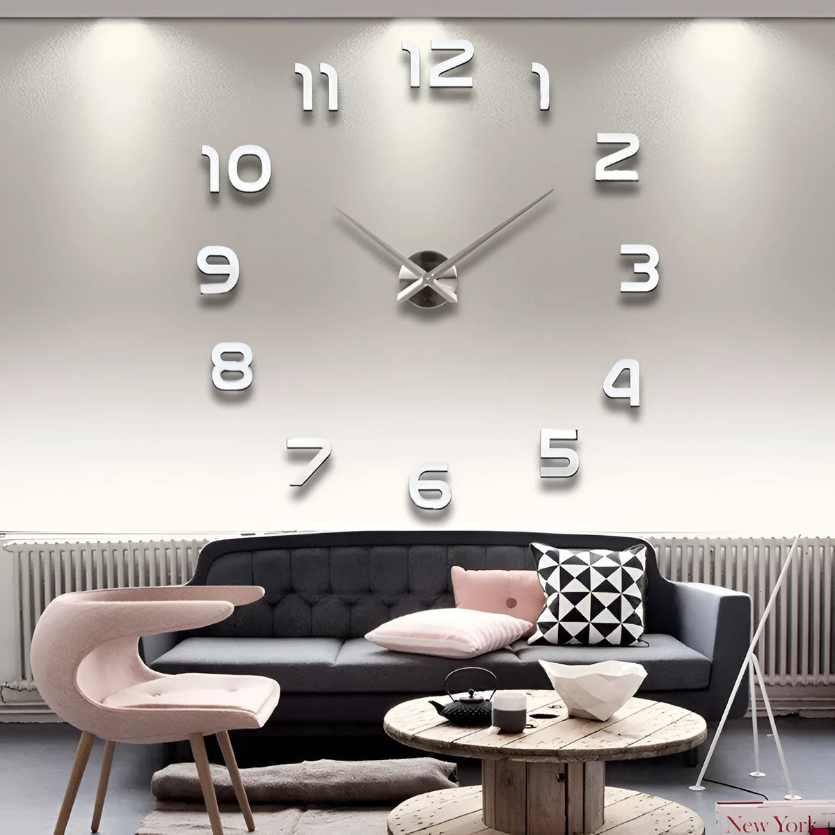 Silver round acrylic wall clock, single-sided, for living room, bedroom, study, office, and public places
