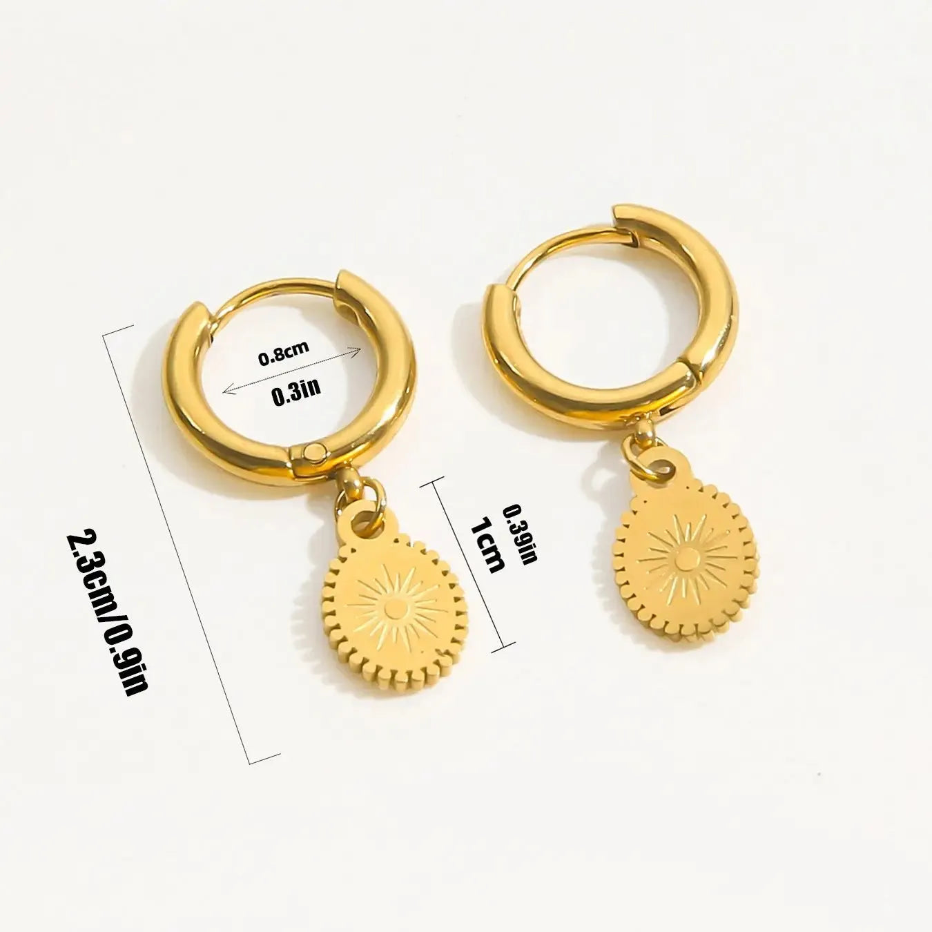 A pair of stainless steel geometric ellipse earrings in colour XY-EH005 on a white background.