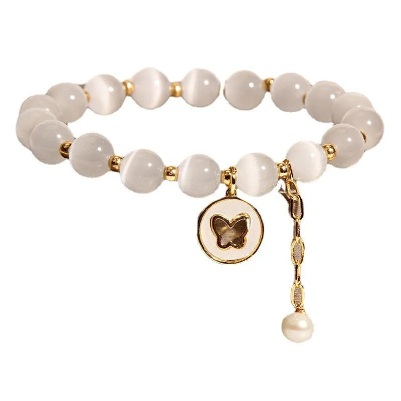 Korean-style white cat's eye crystal bracelet with geometric health care design