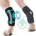 Black neoprene dog rear leg auxiliary strap with Velcro fasteners on white background