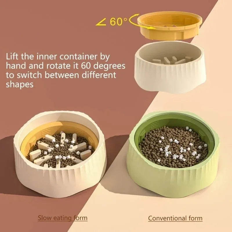 Blue detachable slow feeder bowl for small dogs on a white surface
