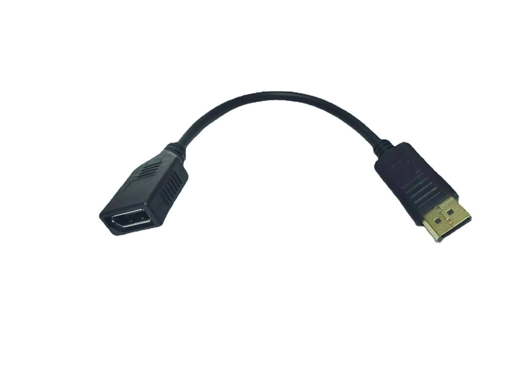 Black Display Port male to female extension cable measuring approximately 10cm in length.