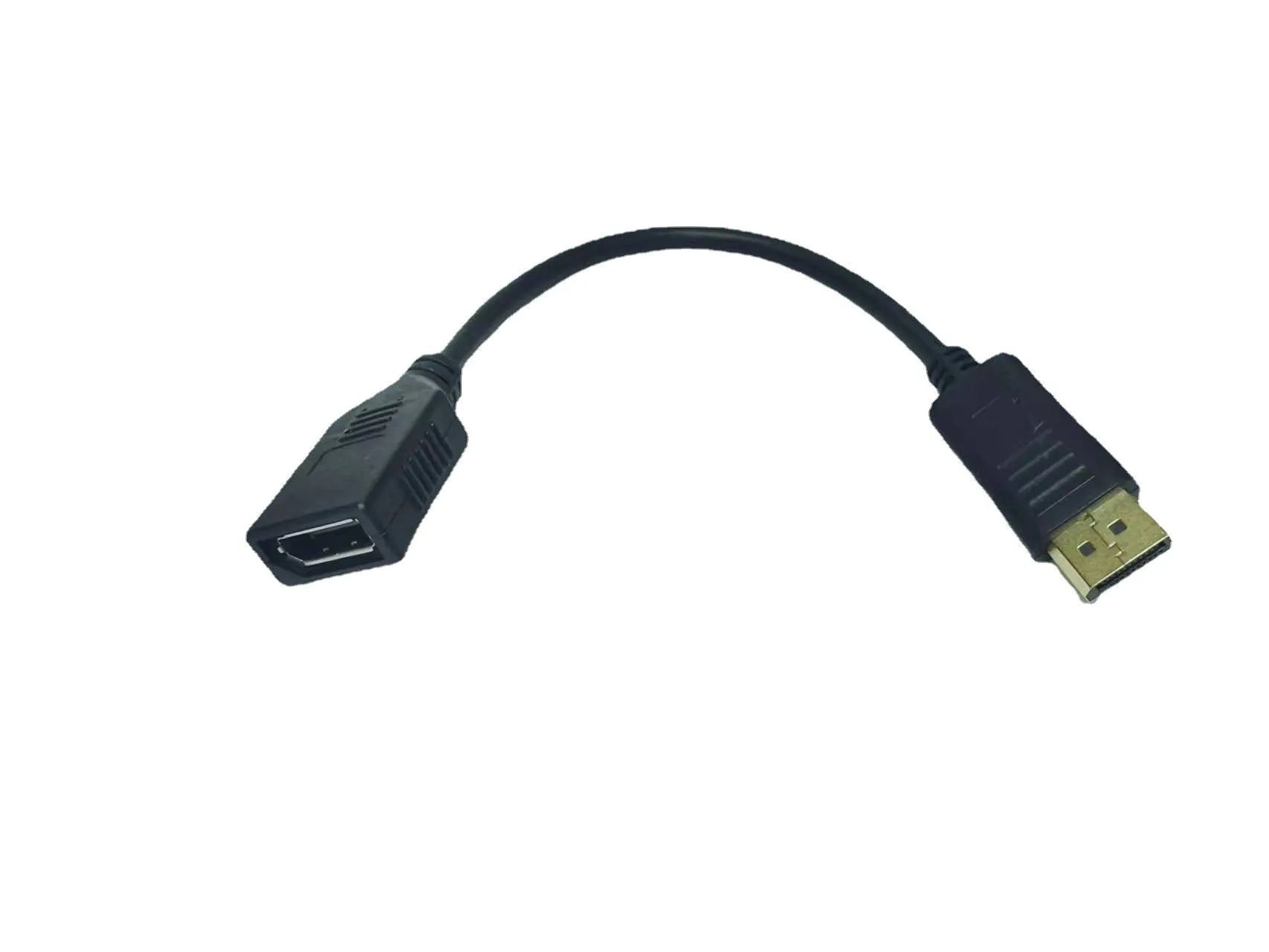 Black Display Port male to female extension cable measuring approximately 10cm in length.